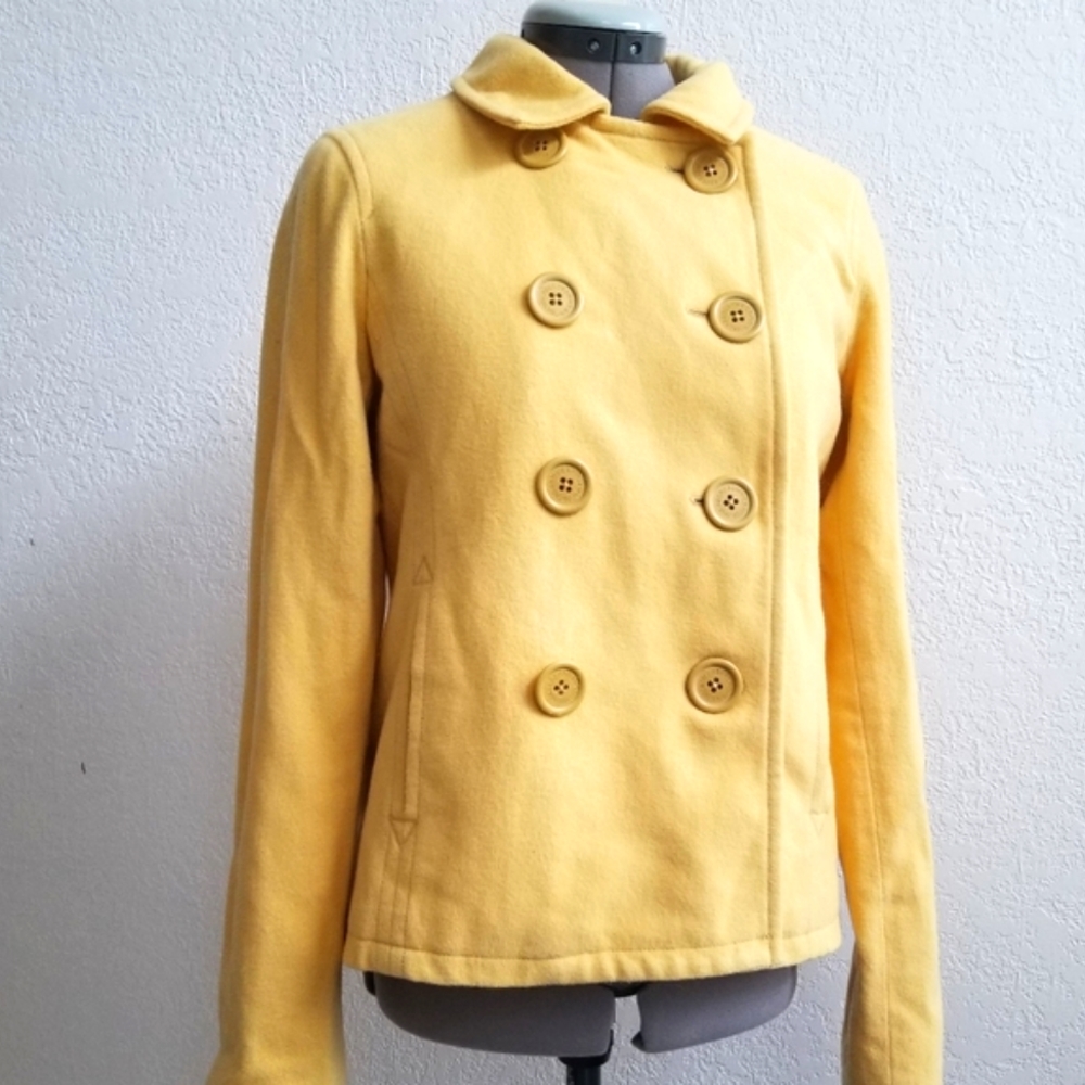 Abercrombie & Fitch yellow, wool pea coat